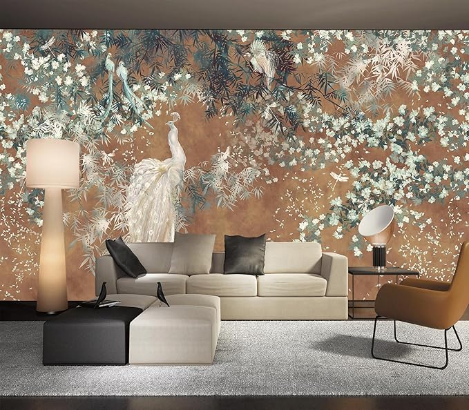 Cliouar-Wall Mural Wallpaper for Bedroom Living Room White Peacock Peel and Stick 137" x 102"