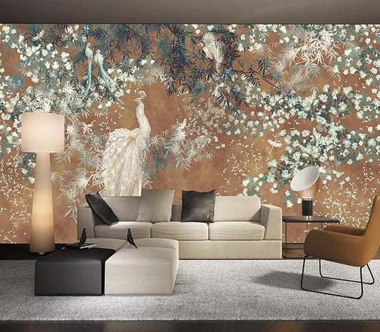 Cliouar-Wall Mural Wallpaper for Bedroom Living Room White Peacock Peel and Stick 160" x 114"