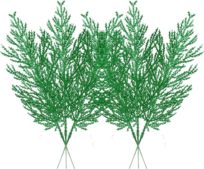 Christmas Glitter Stems 24pcs Artificial Pine Tree Picks for Christmas Tree Ornaments fillers, DIY Xmas Wreath, Crafts, Garland, Holiday, Party, Wedding and Home Decoration (Green)