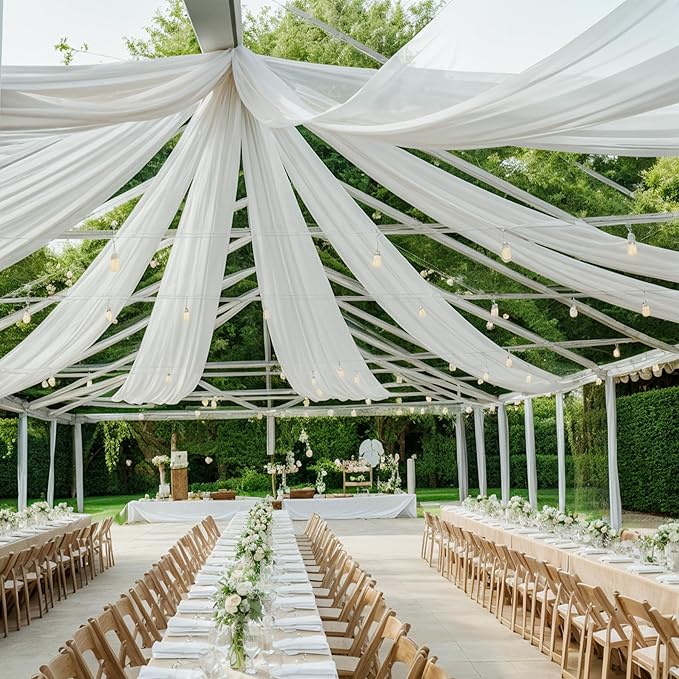 PartyVillage 50ft×15ft Ivory Backdrop Curtain for Wedding Parties, 10 Panels Wrinkle Free 15 FT Long Polyester Photo Backdrop Drapes Back Drop Cloth for Birthday Photography Background
