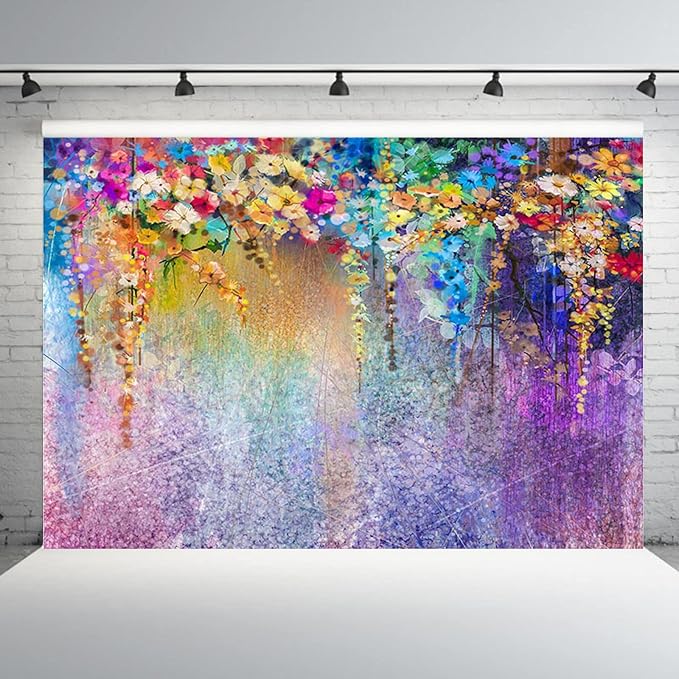 7x5ft Purple Abstract Flower Backdrop Watercolor Painting Photography Background for Wedding Bridal Shower Birthday Party Portrait Shooting Video Studio Props