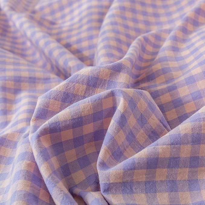 LifeTB Twin XL Comforter Set Purple Gingham Comforter with 2 Pillowcases Purple Pink Grid Plaid Comforter Set for Girls Women Fluffy Soft Lightweight Bedding Set Fluffy Checkered Comforter Twin XL