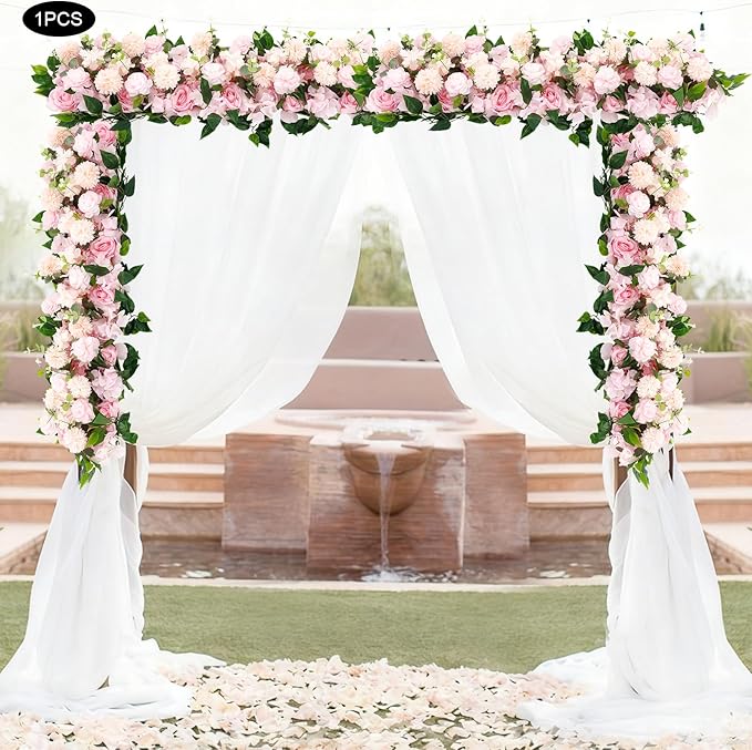 TFCFL Artificial Flowers Row, 39.5" X 12" Wedding Arch Faux Floral Swags, 3D Flower Panels Arrangement, DIY Wall Backdrop for Wedding Party Table Runner Decoration (Pink)