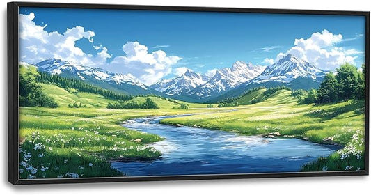 Mountain River Large Wall Art Framed Nature Scenery Wall Decor for Living Room Mountain Landscape Pictures Oversized Canvas Print Painting Modern Extra Large Framed Artwork for Bedroom Office 60"x30"