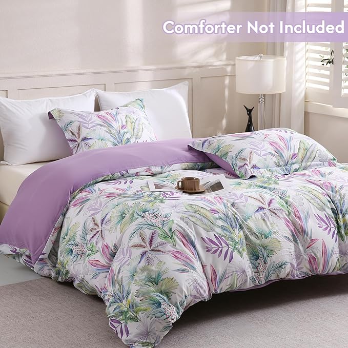 LONAVA King Botaincal 3 Pcs Duvet Cover Set, Breathable Soft Microfiber Lavender Lining Comforter Cover with Zipper Closure, and 2 Anti-Pilling, Fade Resistant Pillowcases, Tropical