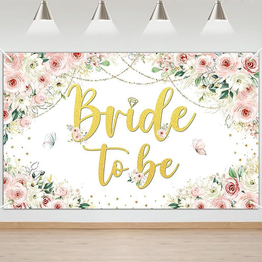 Mocsicka Bridal Shower Backdrop Pink Floral Bride to Be Banner Pink Engagement Bachelorette Party Decorations Photo Booth Props