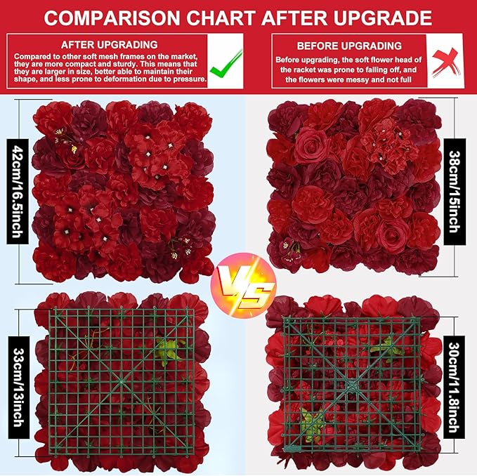 Flower Wall Backdrop 9pcs 16.5x16.5 Inch Flower Wall Decor Artificial Floral Wall Panel Ideal for Wedding Celebrations, Festive Party Birthday Backdrops and Elegant Home Decor