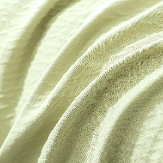 King Size Duvet Cover Desert Sage, Luxury Soft Microfiber Double-Layer Crinkle Gauze Sage Duvet Cover, 3 Pieces Bedding for All-Season, Breathable with Zipper Closure