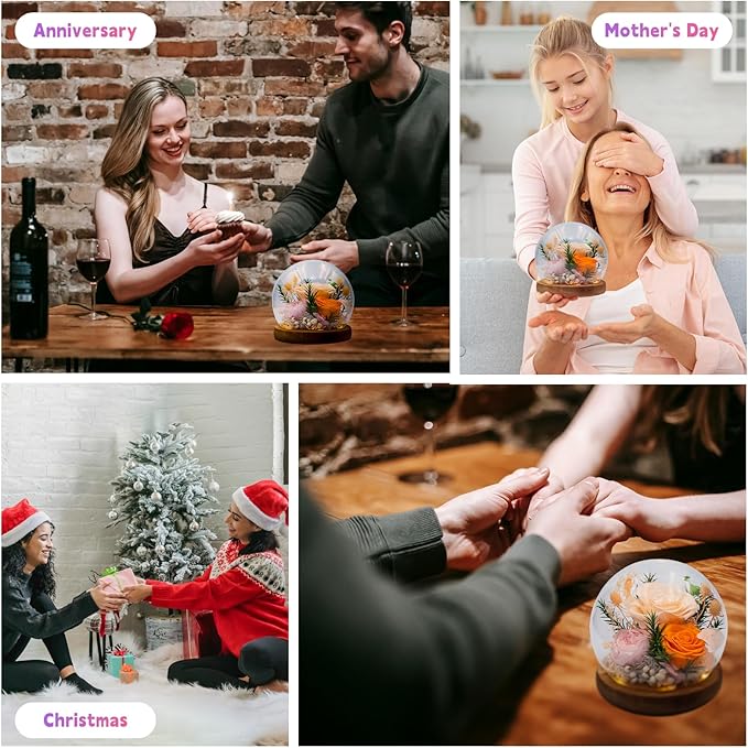 Eternal Flowers: Forever Flower Gifts for Her-Elegant Preserved Flowers in Glass Dome-Romantic Valentines, Anniversary, Mom Gifts for Her-Flowers for Delivery Prime (Champagne)