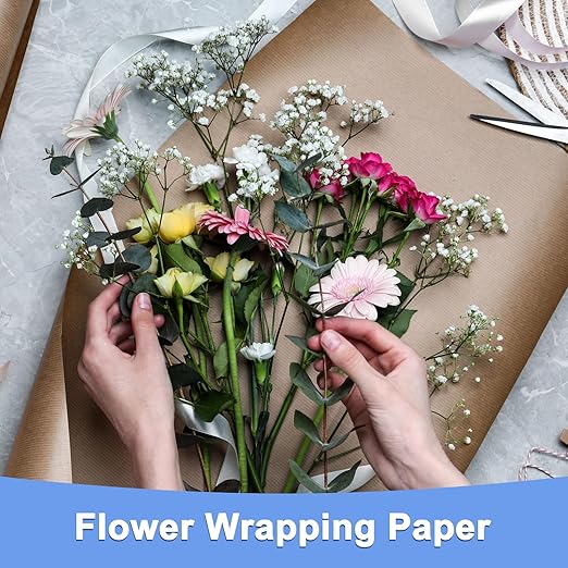 Double Sided Color Flower Wrapping Paper - 10 Sheet Waterproof Floral Bouquet Wrapping Paper Fits for Wedding Graduation Gifts - (22.8x22.8 Inch, White/Gold)