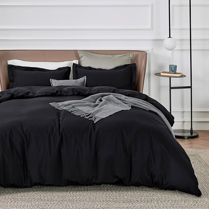 Bedsure Duvet Cover Full Size - Soft Double Brushed Bedding Set for Kids & Adults, Zipper Closure, 3 Pieces, Includes 1 Duvet Cover (80"x90") & 2 Pillow Shams, NO Comforter, Black