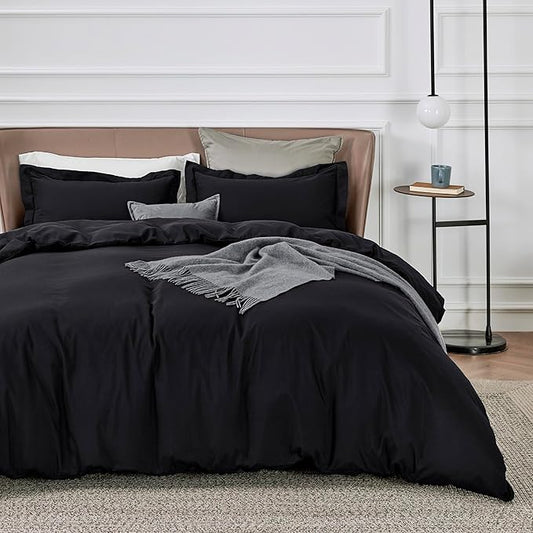 Bedsure Duvet Cover California King Size - Soft Double Brushed Bedding Set for Kids & Adults, Zipper Closure, 3 Pieces, Includes 1 Duvet Cover (104"x98") & 2 Pillow Shams, NO Comforter, Black