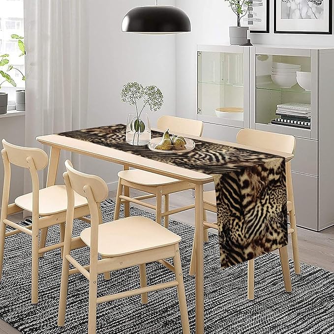Animal Skin Print Table Runner, Vintage Farmhouse Cottage Country Western Wildlife Safari Leopard Zebra Dinner Runner for Kitchen Dining Table Party Holiday 13x90in