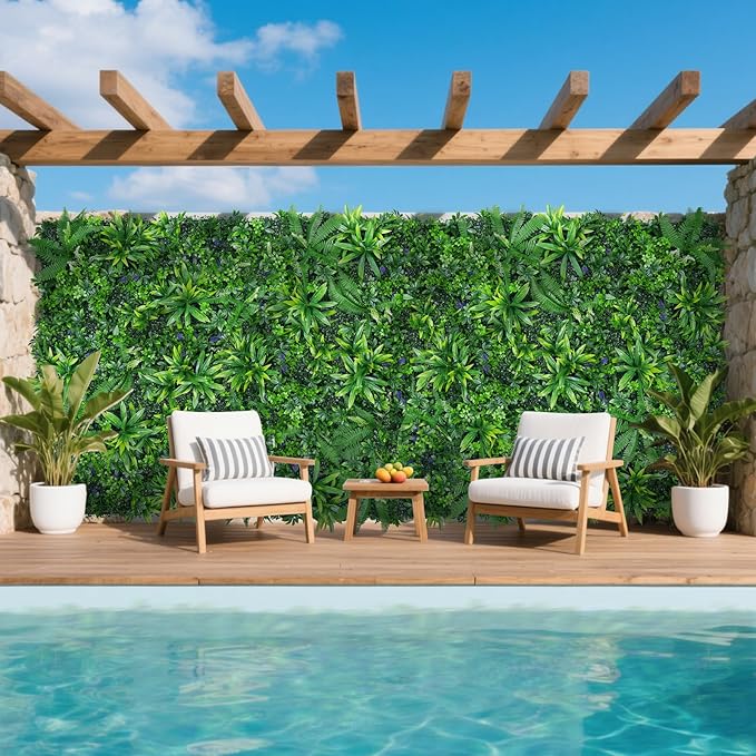 12pcs 20''x20'' Grass Wall Panels, Artificial Hedge Panels Greenery Wall, UV Protected Faux Grass Backdrop Privacy Fence Screen, Greenery Wall for Outdoor Indoor Garden Birthday Wedding Decor