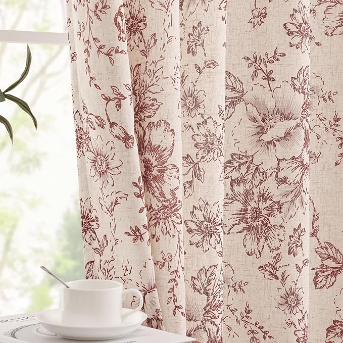 jinchan Lined Linen Blend Curtain Floral Curtains for Living Room 84 Inches Long Christmas Red Peony Flower Printed Curtain Rod Pocket Back Tab Farmhouse Patterned Drapes Curtains Set 2 Panels