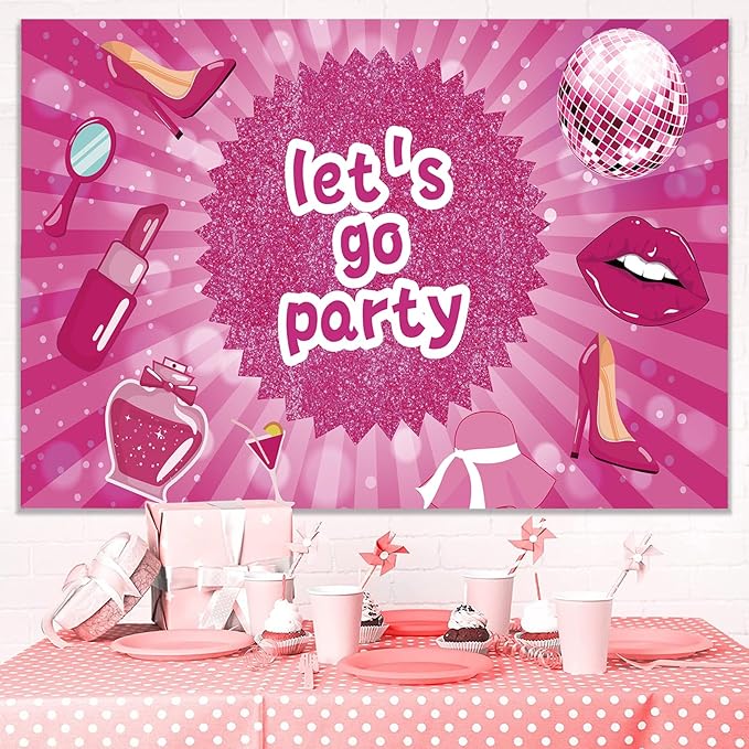 7x5ft Shiny Pink Neon Happy Birthday Decoration Backdrop for Princess Lady Girls Women Theme Party Glitter Pink Bokeh Table Wall Decorations Banner Sparkle Birthday Photo Booth Background