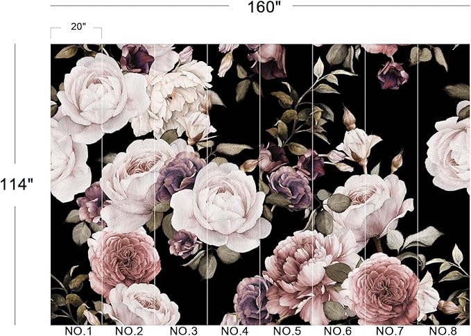 Cliouar-Peony Flowers Wall Mural - Purple Flower Wallpaper, Rose Mural Peel and Stick 160" x 114"
