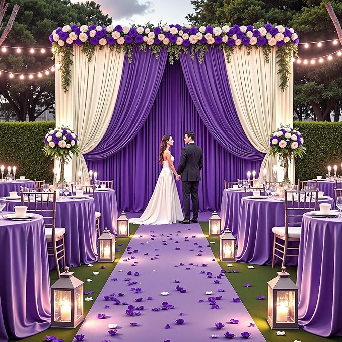 PartyVillage 20ft×15ft Deep Purple Backdrop Curtain for Wedding Parties, 4 Panels Wrinkle Free 15 FT Long Polyester Photo Backdrop Drapes Back Drop Cloth for Birthday Photography Background