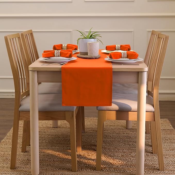 Encasa XO Table Runner 13"x91" Long | Cotton Canvas Fabric | Orange Solid Color | Machine Washable & Durable