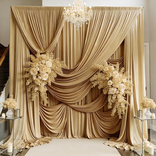 PartyVillage 10ft×15ft Beige Backdrop Curtain for Wedding Parties, 2 Panels Wrinkle Free 15 FT Long Polyester Photo Backdrop Drapes Back Drop Cloth for Birthday Photography Background