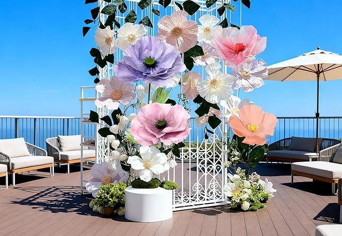 Giant Artificial Flowers 1pack Fake Flowers for Decoration, Fabric Poppy Flower for Wedding Birthday Easter Party Mother's Day Banquet Photography Props Garden Shop Window Display Decor(Purple)
