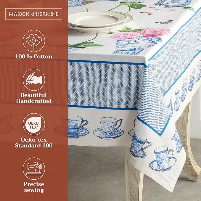 Maison d' Hermine Table Cloth Rectangle Table 100% Cotton 60 x 120 Inches Tablecloth Reusable Decorative Everyday Use for Dining Room, Farmhouse, Home, Party, Festive & Wedding Spring Summer - Canton