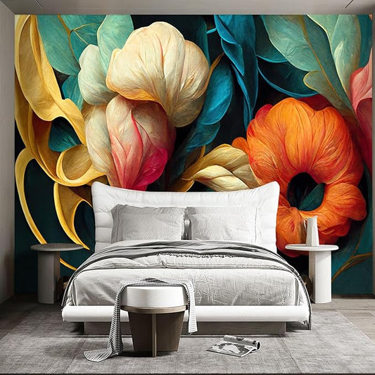 Floral Wall murals Peel and Stick Flowers Wallpaper for Bedroom Living Room - 85"x118"