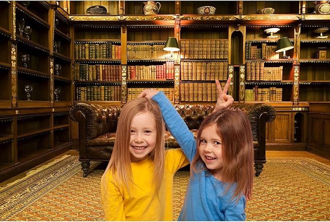 Library Backdrop Vintage Luxury Old School Library Bookshelf Collection Photography Background Business Room with Leather Sofa Book Shelf Wallpaper Decorations for Adult Photos Prop 7x5ft