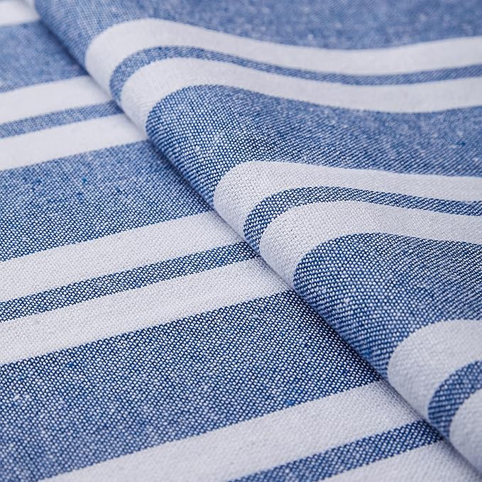 Encasa XO Cotton Dining Table Runner | Franca Blue Stripes | Size 13x72 in - Machine Washable & Durable