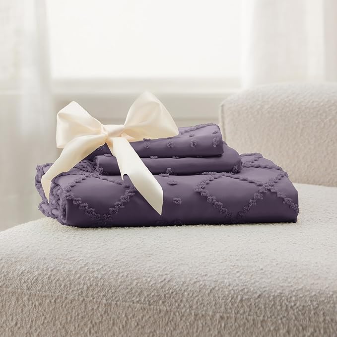 Bedsure Boho Duvet Cover Queen Size,Grayish Purple Breathable & Soft Boho Bedding,Machine Washable Comforter Cover for All Seasons, Includes 1 Duvet Cover 90"x90" with 2 Pillow Shams & Zipper Closure