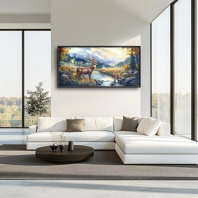 Elk Deer Large Wall Art Framed Farmhouse Wall Decor for Living Room Rustic Cabin Pictures Oversized Canvas Print Painting Modern Extra Large Framed Artwork for Bedroom Office 60"x30"