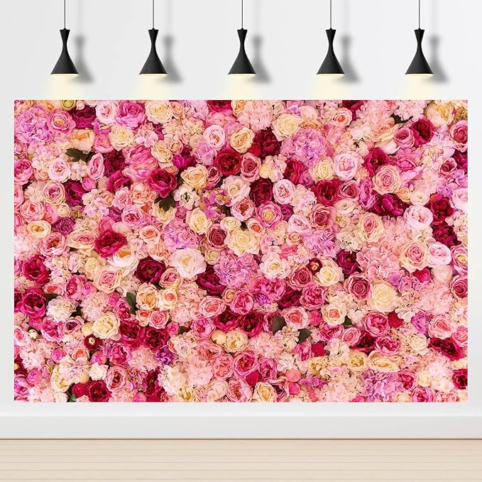 Flower Backdrop Pink Red Rose Flowers Floral Wall Photography Background Birthday Baby Shower Wedding Party Banner Anniversary Decorations Children Adults Portrait Video Studio Prop 8x6ft