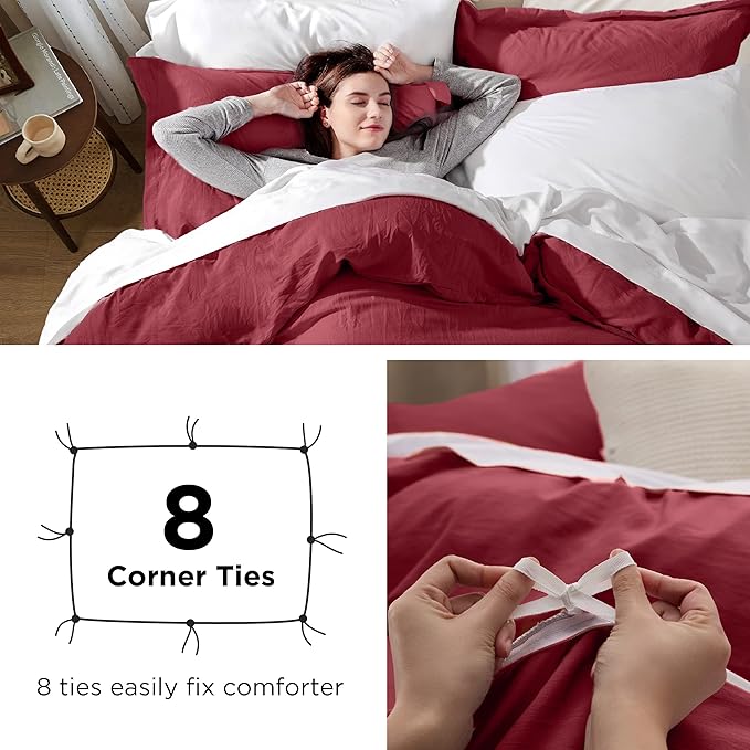 Bedsure Red Duvet Cover Full Size - 3 Pieces Prewashed Extra Soft Cotton-Like Bedding Set, Includes 1 Duvet Cover 80x90 Inches with Zipper Closure & 2 Pillow Shams, Comforter Not Included