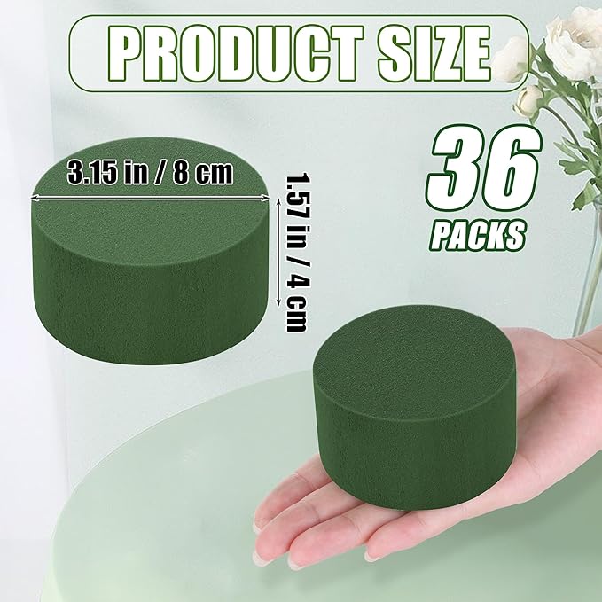36 Packs Round Floral Foam Blocks Green Wet Dry Flower Foam Bricks 3.15 Inch DIY Flower Arrangement Supplies Kit Florist Block for Aisle Flowers Wedding Party Decorations