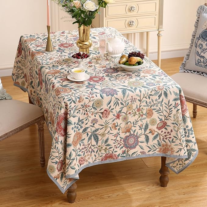 Designer Vintage Linen Rectangle Extra Long Tablecloth,William Morris Floral Colorful Pattern Table Cloth,Decor Table Cover for Kitchen,Dining,Thanksgiving,67"*118"-Flowershadow a