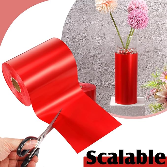 Syhood Outdoor Leaf Ribbon Floral Satin Ribbon for Crafts Aspidistra Waterproof Holiday Outdoor Decoration(6 Inch X 108 Yards,Red)