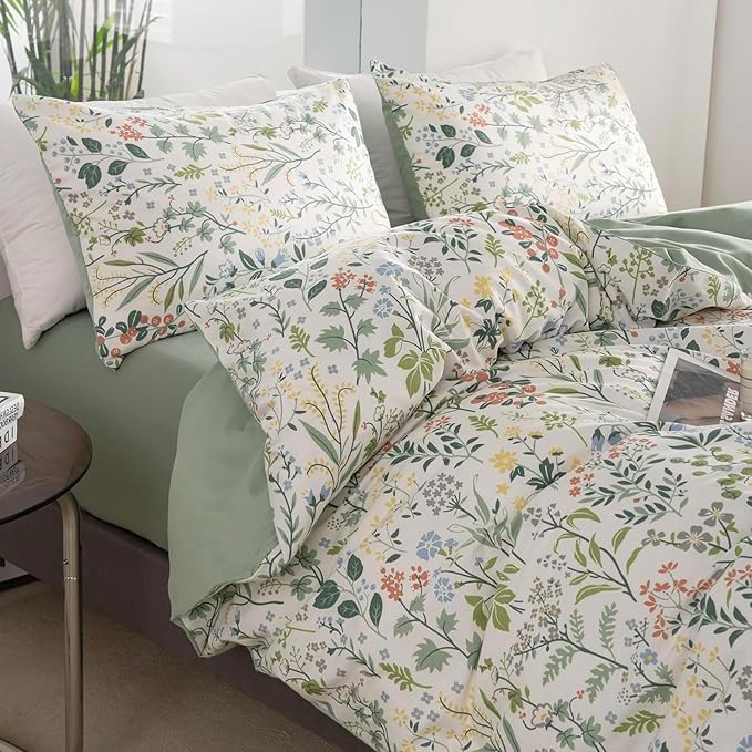 Botanical Flower Duvet Cover King Vintage Garden Floral Duvet Cover Soft 100% Cotton Comforter Cover Aesthetic Wildflower Duvet Cover with Zipper Closure Boho Cottagecore Floral Bedding Set King