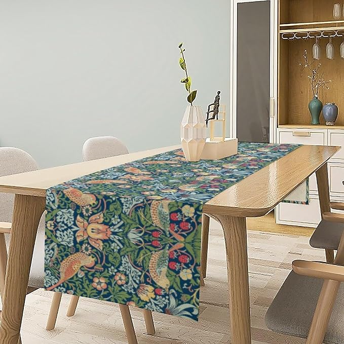 William Morris Floral Table Runner, Vintage Flowers Green Botanical Printed Table Runner for Home Kitchen Dining Table Decoration,13x70 Inch