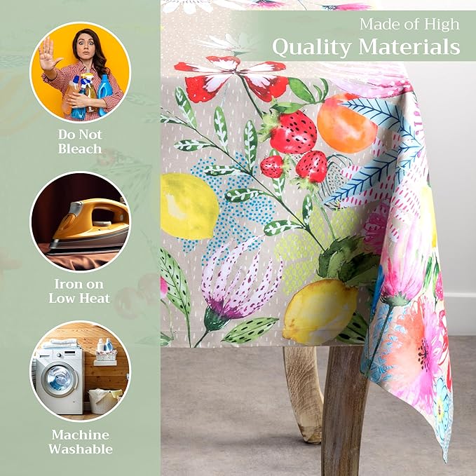 Maison d' Hermine Table Cloth Rectangle Table 100% Cotton 70 x 120 Inches Tablecloth Reusable Decorative for Dining Room, Farmhouse, Home, Party, Festive & Wedding Spring Summer - Jardin D'Ete - Fog