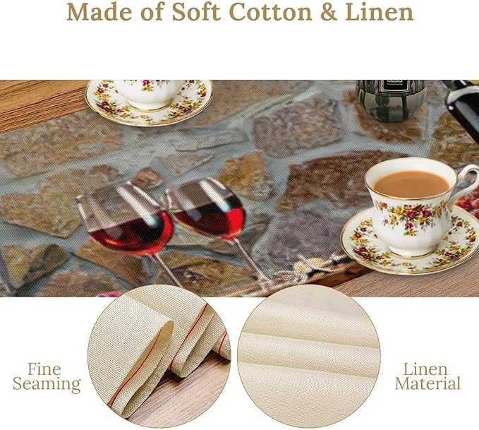 Red Wine Table Runner Wine Grape Alcohol Fruit Vintage Barrel Dinner Runner for Farmhouse Cabin Home Kitchen Dining Holiday Wedding Party Dining Decor 13x120in