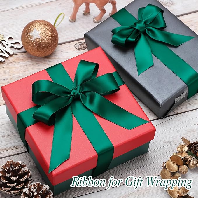 Dark Green Ribbon 1 Inch Christmas Ribbon Emerald Green Satin Ribbons 60 Yards for Gift Wrapping Bows Crafts Christmas Tree Xmas Decorations