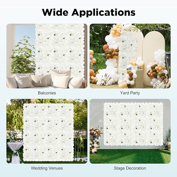 DouSeiAi 12Pcs Artificial Flower Wall Panel 3D Floral Backdrop Walls 15" X 15" Flower Wall Decor Flower Backdrop Faux Flowers Panel for Wedding Party Home Decoration, White