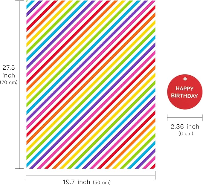 WRAPAHOLIC Birthday Wrapping Paper Sheet - 12 Sheets Folded Flat with 12 Gift Tags for Party, Baby Shower - 19.7 Inch X 27.5 Inch Per Sheet