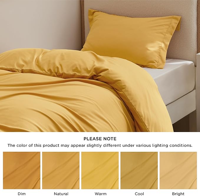 Bedsure Duvet Cover Twin/Twin XL Size - Soft Double Brushed Bedding Set for Kids & Adults, Zipper Closure, 2 Pieces, Includes 1 Duvet Cover (68"x90") & 1 Pillow Sham, NO Comforter, Golden Yellow