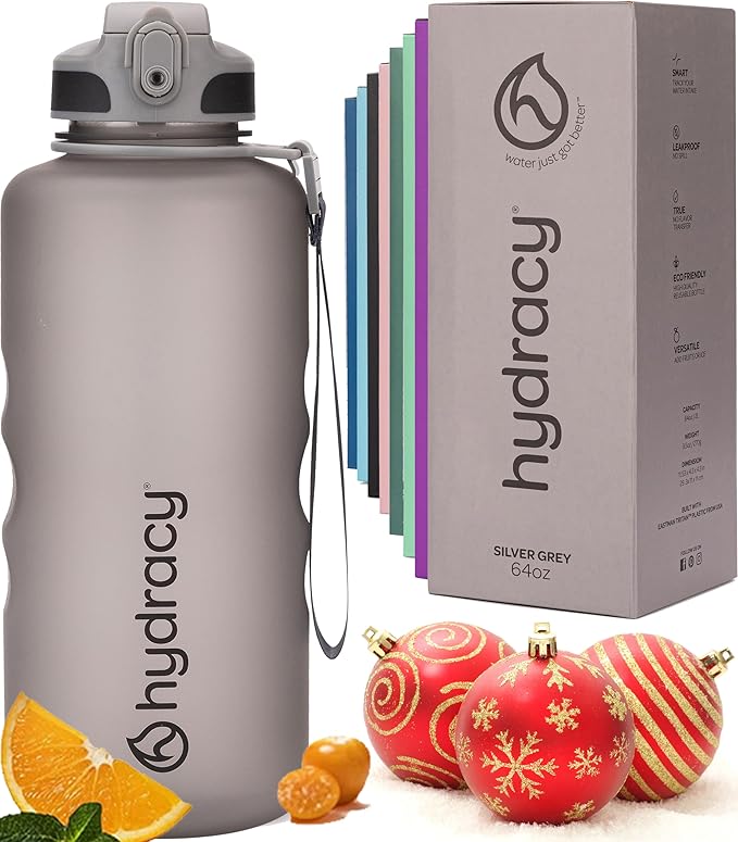 Hydracy Water Bottle with Time Marker -Large BPA Free Water Bottle & No Sweat Sleeve -Leak Proof Gym Bottle with Fruit Infuser Strainer & Times to Drink -Ideal for Fitness Sports & Outdoors