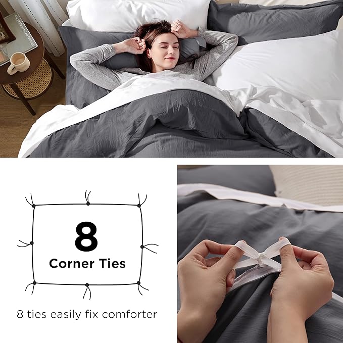 Bedsure Dark Grey Duvet Cover Full Size - 3 Pieces Prewashed Extra Soft Cotton-Like Bedding Set, Includes 1 Duvet Cover 80x90 Inches with Zipper Closure & 2 Pillow Shams, Comforter Not Included