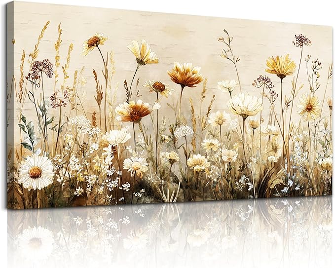 hyidecorart Large Wall Art for Living Room Nature Floral Botanical Farmhouse Wall Decor Elegant Flowers Canvas Prints Painting Pictures for Bedroom Bathroom Home Office Wall Decoration 24" x 48"