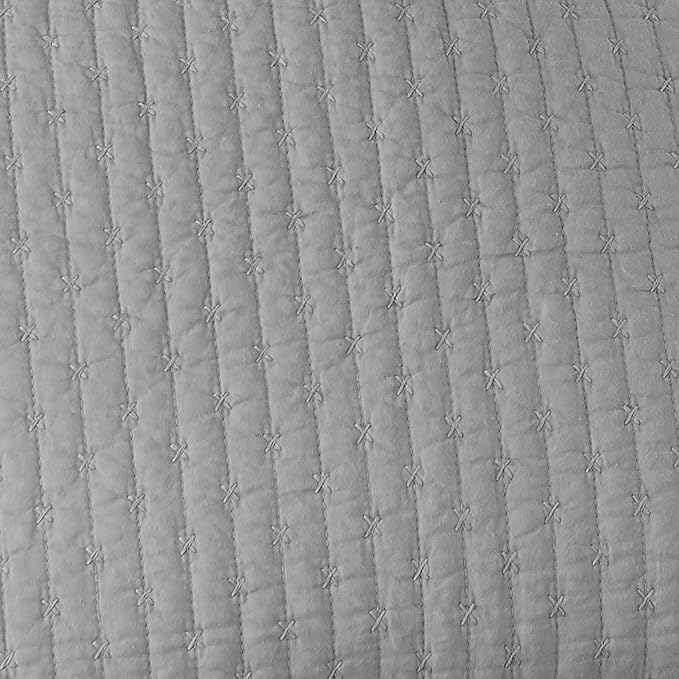 Levtex Home Cross Stitch Reversible Twin XL/Twin Quilt Set (68x86in) and 1 Pillow Sham (26x20in) - Stitch Texture - Light Grey - Cotton Twin/Twin Size Quilt Bedding Set - Lightweight Soft Pre-Washed