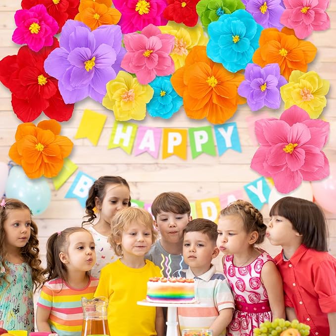 Giant Paper Flowers Artificial Large Paper Flower Decoration for Handcrafted Wall Backdrop Christmas Mexican Wedding Graduation Bridal Shower Birthday Party Supplies(Mexican Fiesta,48 Pcs)