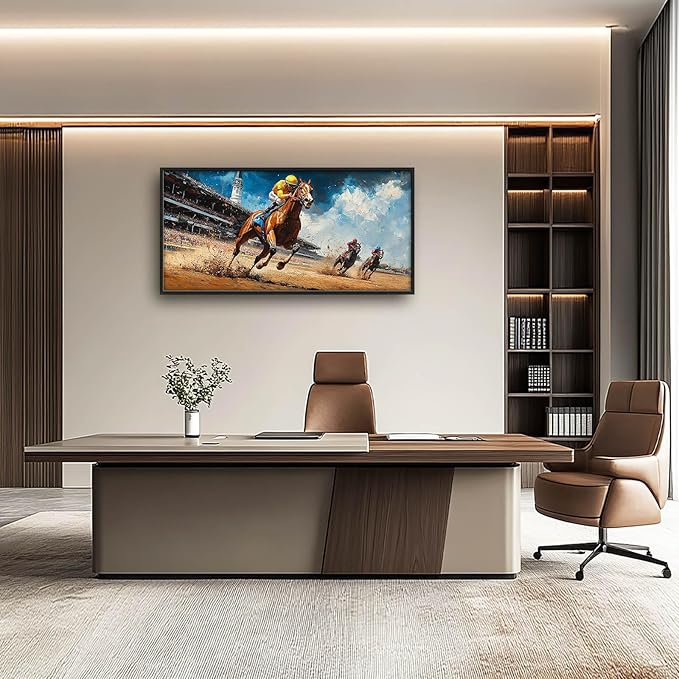 Werstern Cowboy Large Wall Art Horse Race Running Pictures Wall Decor Arena Canvas Animal Print Painting Modern Artwork Home Decoration for Living Room Bathroom Bedroom Office Framed 60"x30"